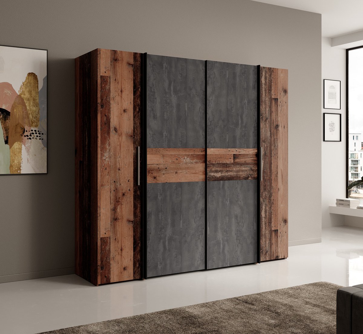 MEUBELLA Kledingkast Kassel - Old wood - Grijs - 200 cm Bruin