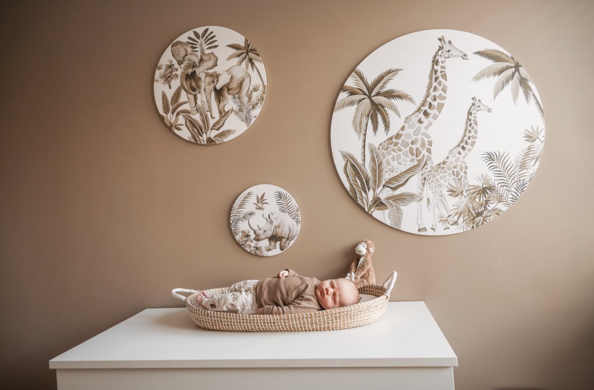 Muurcirkel set jungle vintage taupe - babykamer decoratie - versiering - wandcirkel baby - set van 3 cirkels - 50cm