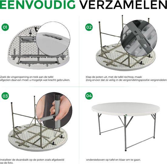 MaxxGarden Vouwtafel - Klaptafel - Plooitafel - Opvouwbare ronde tuin tafel - 120x74 cm - Wit van MaxxGarden — afbeelding 4
