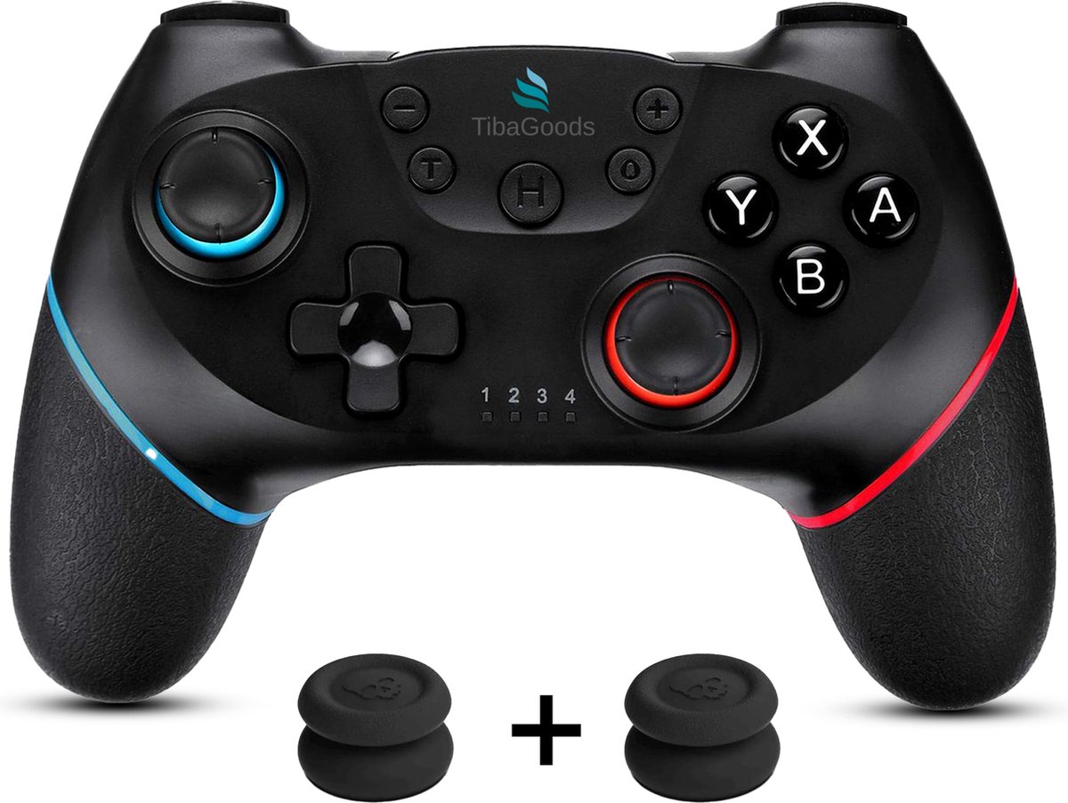 TibaGoods Game Controller - Draadloze Controller - Geschikt voor playstation & nintendo switch - Inclusief 2 thumb grips - Zwart - TibaGoods