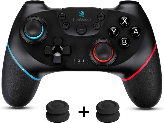 TibaGoods Game Controller - Draadloze Controller - Geschikt voor playstation & nintendo switch - Inclusief 2 thumb grips - Zwart