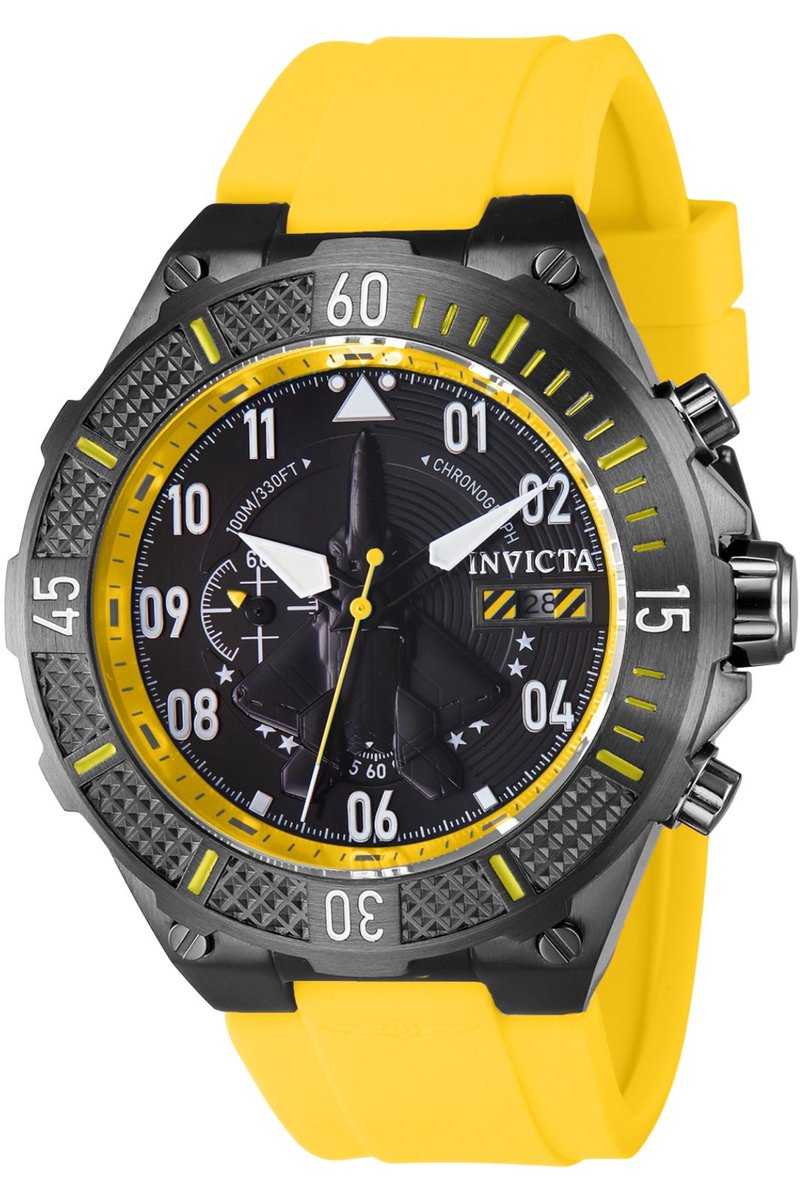 Invicta Aviator 39899 Heren Horloge - Waterdicht - Analoog - Quartz Uurwerk - Roestvrij Staal met zwarte Wijzerplaat - 50mm