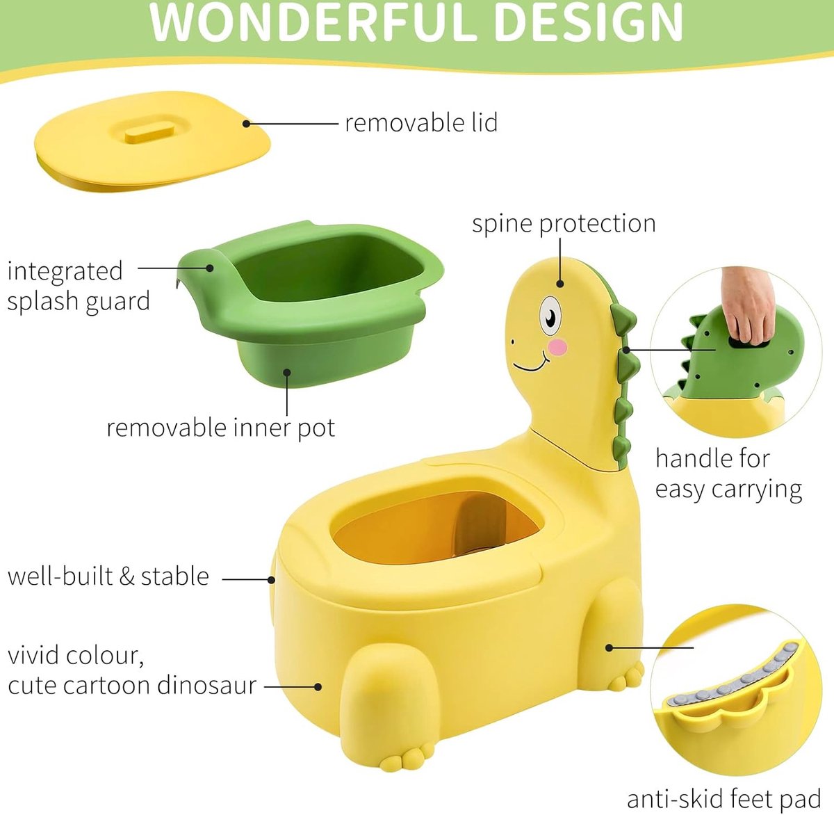 Potty Toilet Potties Training Stoel Baby Kids Jongens Meisjes Peuter Dinosaurus Urinoir Pot Comfortabele Kinderen 1-6 Jaar Oud Kinderen Baby Toiletten Peuters Dier Pottie met Deksel Terug Pottys