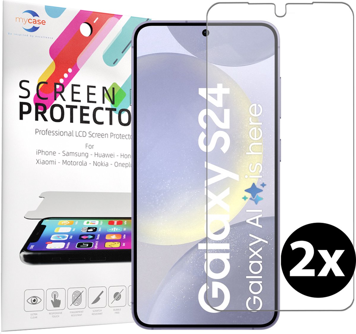 Geschikt voor Samsung S24 Screenprotector Tempered Gehard glas - 2 stuks beschermglas