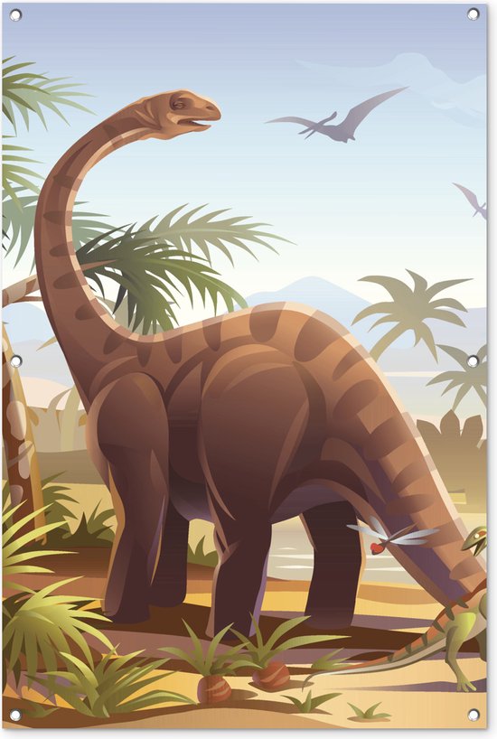 Tuinposter - Tuindoek - Tuinposters buiten - Dinosaurus - Landschap - Tropisch - Kinderen - Jongens - 80x120 cm - Tuin