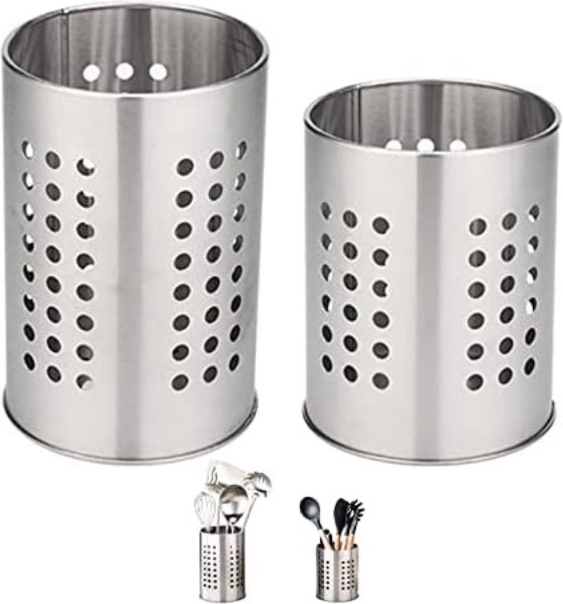 Lepelpot Spatelpot Utensils pot Keukengerei houder Keukengerei pot 12 x 18 cm en 12 x 15 cm 2 Stuks Roestvrij Staal