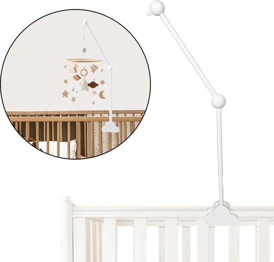 Support Mobile Bébé En Bois Rotatif Forme Nuage - Fixation Stable Pour Berceau, Parc, Table à Langer - Blanc