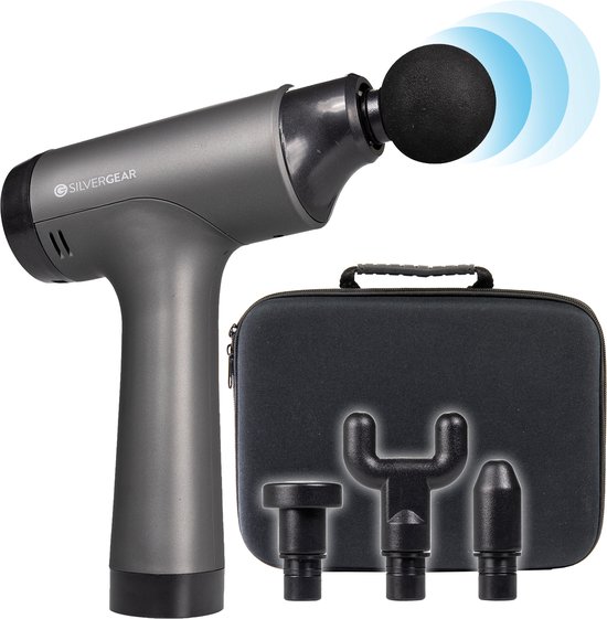Silvergear Premium Professionele Massage Gun - Sport en Relax Massage - 4 uur batterijduur - Lichtgewicht - 6 standen, 4 opzetstukken - Met luxe opbergkoffer