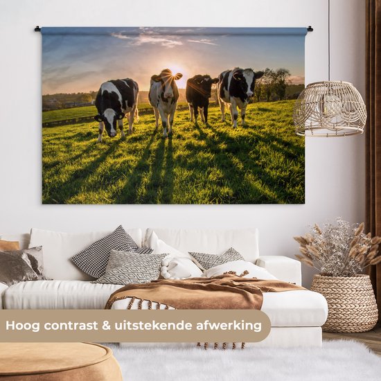 Tapisserie - Toile murale - Vaches - Soleil - Herbe - Animaux - Ferme - 180x120 cm - Tapisserie
