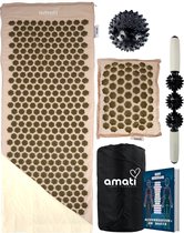 Amati Blue Lotus XL Spijkermat - met kussen - Massageroller & -Bal - Acupressuur Mat - Shakti Mat - Beige