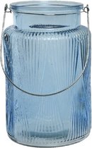 Decoris Windlicht - glas - lichtblauw - transparant - kaarshouder - 22 cm