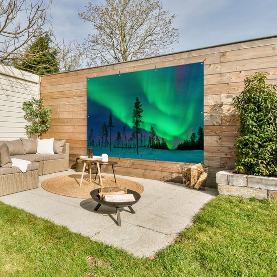 Northern lights above Sweden Garden poster 200x100 cm - Toile de jardin / Toile d'extérieur / Peintures d'extérieur (décoration de jardin) XXL / Groot format!
