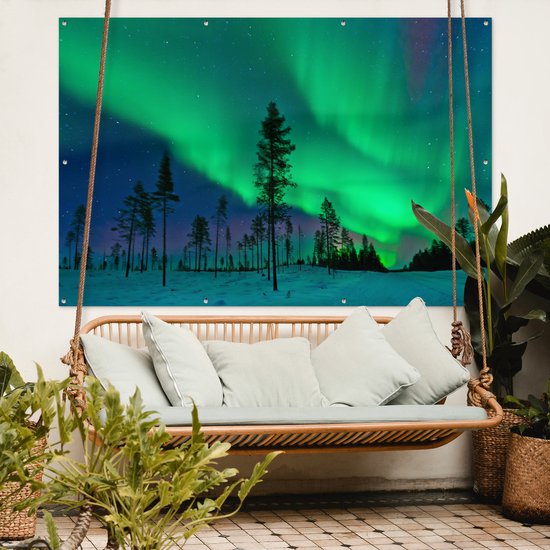 Northern lights above Sweden Garden poster 200x100 cm - Toile de jardin / Toile d'extérieur / Peintures d'extérieur (décoration de jardin) XXL / Groot format!
