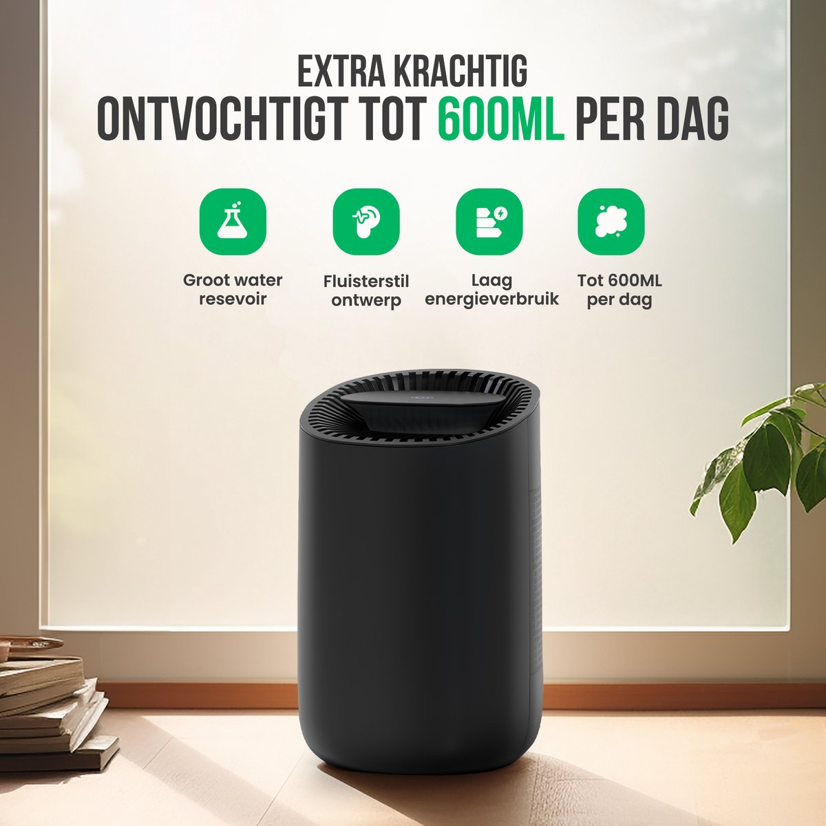 Strex Luchtontvochtiger - Compact en Stil - Mini Luchtontvochter - 600ml/dag - Zwart thumbnail 2