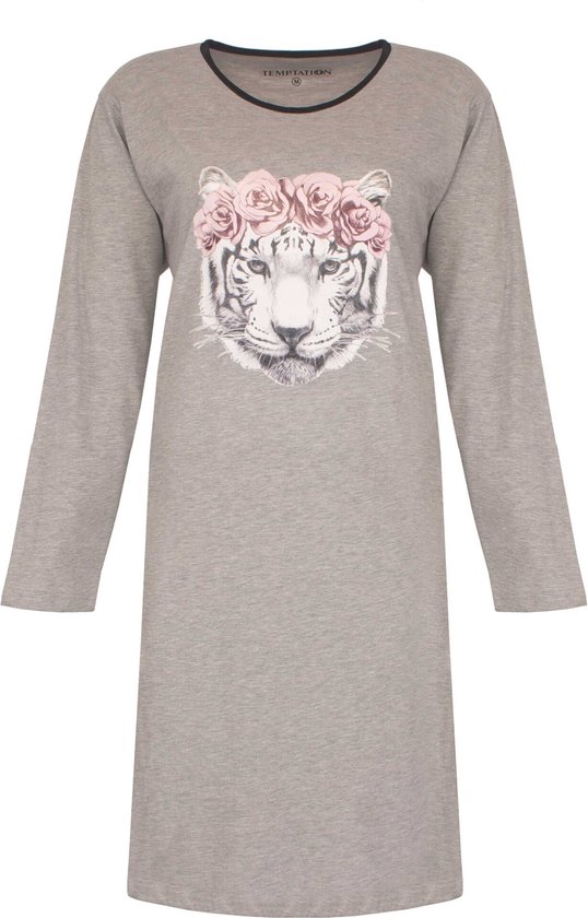 Chemise de nuit Temptation pour femmes - Bigshirt - Grijs Mélange. - Taille L
