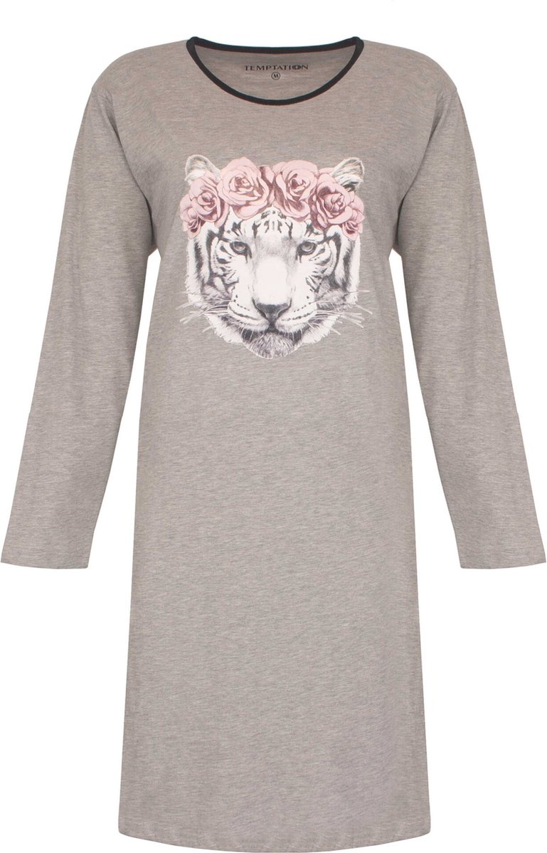 Temptation Dames Nachthemd - Bigshirt - Grijs Melange