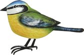 Decoratie vogel/muurvogel Pimpelmees voor in de tuin 38 cm - Tuindecoratie dierenbeeldjes - Tuinvogels/muurvogels