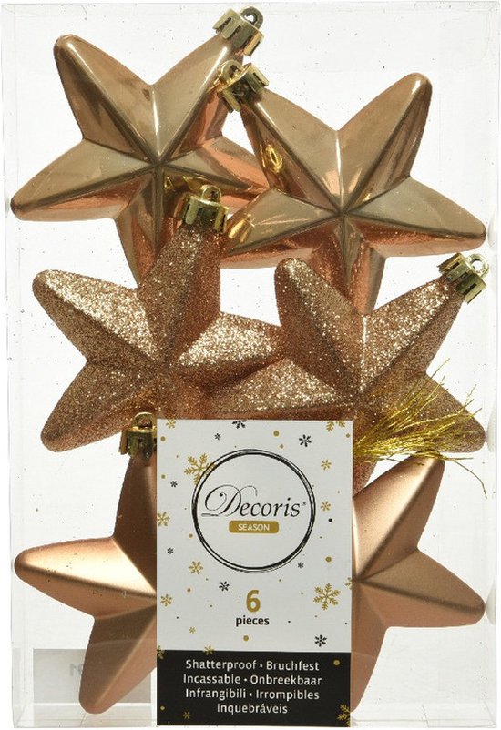 12x étoiles marron camel Boules de Noël / Pendentifs de Noël 7 cm - Brillant / mat / pailleté - Décoration Décorations pour sapins de Noël marron camel