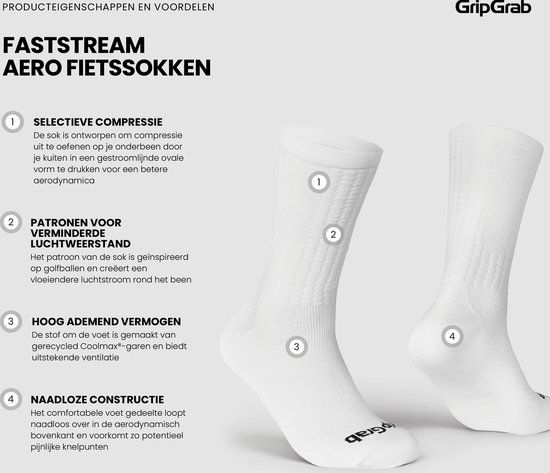 GripGrab - FastStream Aero Fietssokken Hoog Performance Zomer Wielren Sokken Tijdrijden - Unisex - Wit - Maat S (38-41) van Merkloos — afbeelding 4
