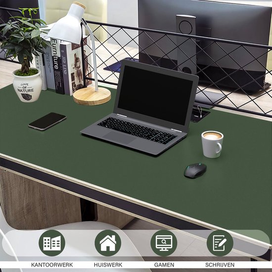 WURK Professional Desk Pad en cuir artificiel - Organisateur de bureau - Avec clip de câble - 80x40 - Vert