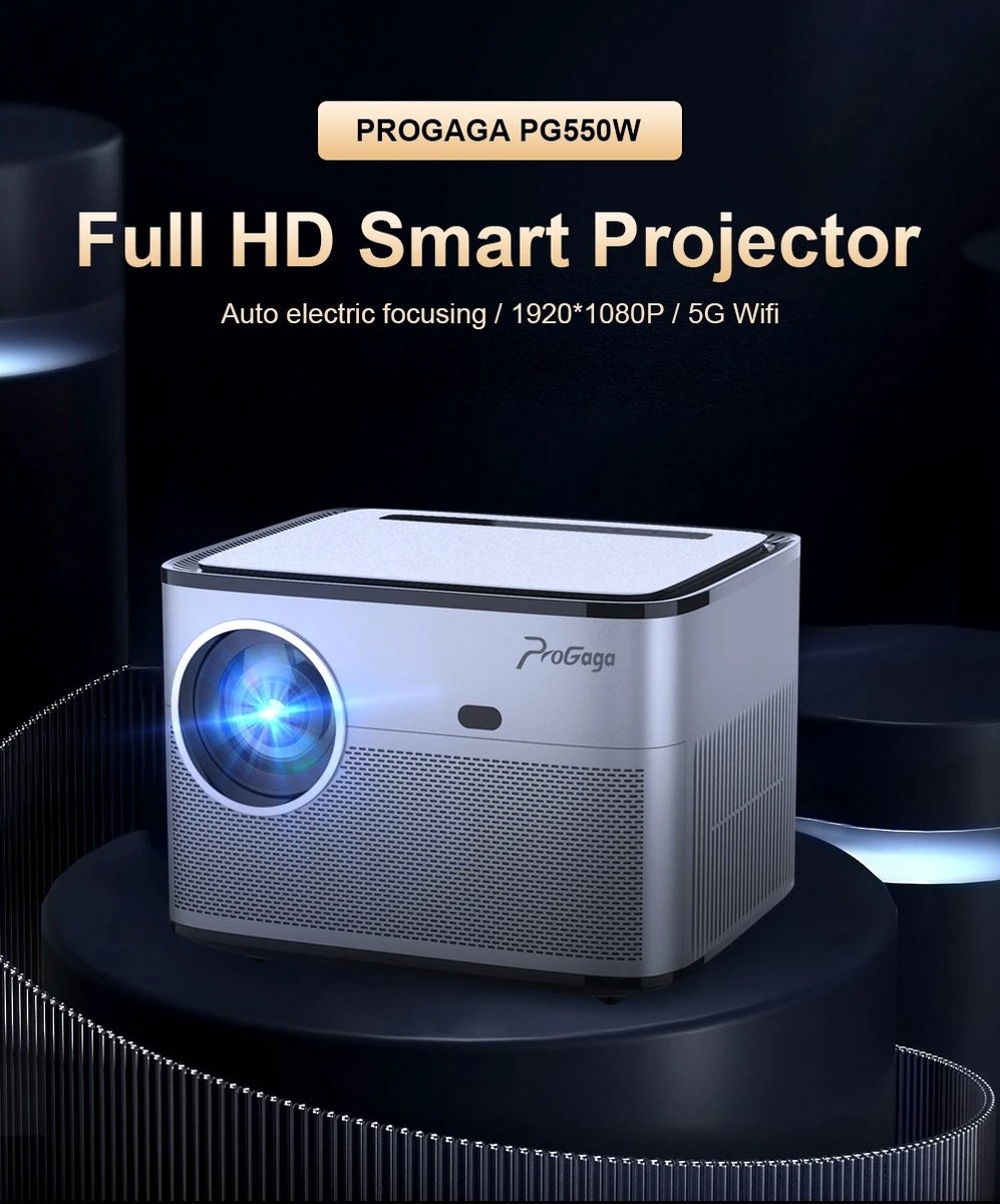 Kosmos - Progaga Projector - 4K- Pg 550W Beamer Auto Focus Full Hd 1080P - 10000Lumen - Bluetooth