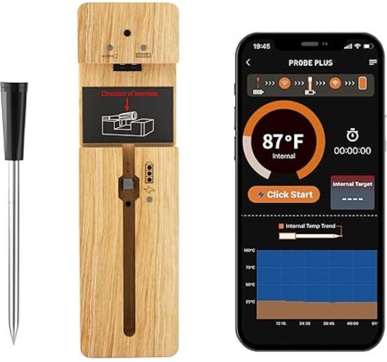 Thermomètre à Viande Intelligent Sans Fil - Bluetooth 5.3, Portée 152m - 2 Sondes - Neuf