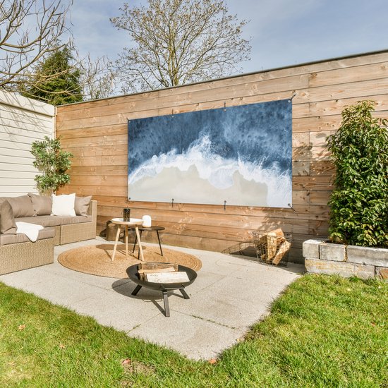 Tuinposter 160x80 cm - Tuindecoratie Strand - Zee - Water - Natuur - Poster voor in de tuin - Buiten decoratie - Schutting tuinschilderij - Tuindoek muurdecoratie - Wanddecoratie balkondoek
