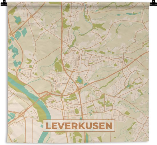 Wandkleed - Wanddoek - Vintage - Kaart - Leverkusen - Plattegrond - Stadskaart - 180x180 cm - Wandtapijt