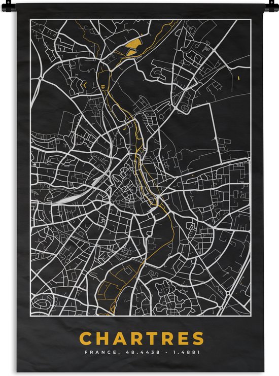 Wandkleed - Wanddoek - Kaart - Plattegrond - Frankrijk - Chartres - Stadskaart - 60x90 cm - Wandtapijt