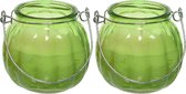 Decoris citronella kaarsen - 2x - in gekleurd glas - 15 branduren - 8 cm - groen