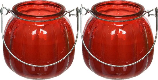 Decoris citronella kaarsen - 2x - in gekleurd glas - 15 branduren - 8 cm