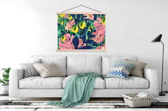 Porte-affiche avec affiche - Affiche scolaire - Fleurs - Fruits - Couleurs - 150x113 cm - Lattes noires