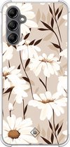 Casimoda® hoesje - Geschikt voor Samsung Galaxy A14 5G - In Bloom - Shockproof case - Extra sterk - TPU/polycarbonaat - Bruin/beige, Transparant