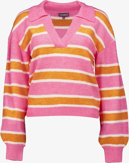 TwoDay dames trui gestreept roze/oranje - Maat XL