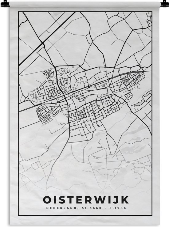 Wandkleed - Wanddoek - Oisterwijk - Plattegrond - Stadskaart - Kaart - 60x90 cm - Wandtapijt