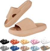 Geweo - Slippers Heren Dames - EVA Badslippers Unisex - Verdikte - Lichtgewicht - Super Zacht aan je Voeten - Anti-Slip en Stevig Voetbed - Anti-lawaai - Khakikleur- Maat 44/45