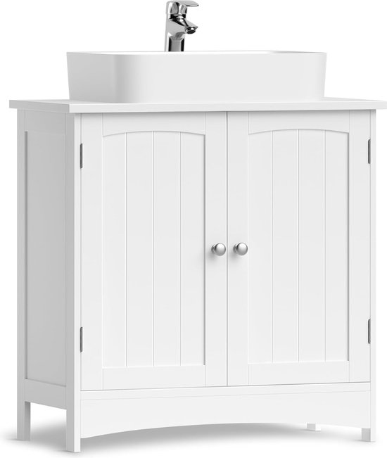 Wastafel Onderkast - Badkamer Kast - Met Lamellen Deuren - 60 x 60 x 30 cm - Wit
