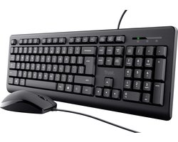 Trust Primo - Bedraad Toetsenbord en Muis set - Morsbestendig toetsenbord - Qwerty US - Zwart