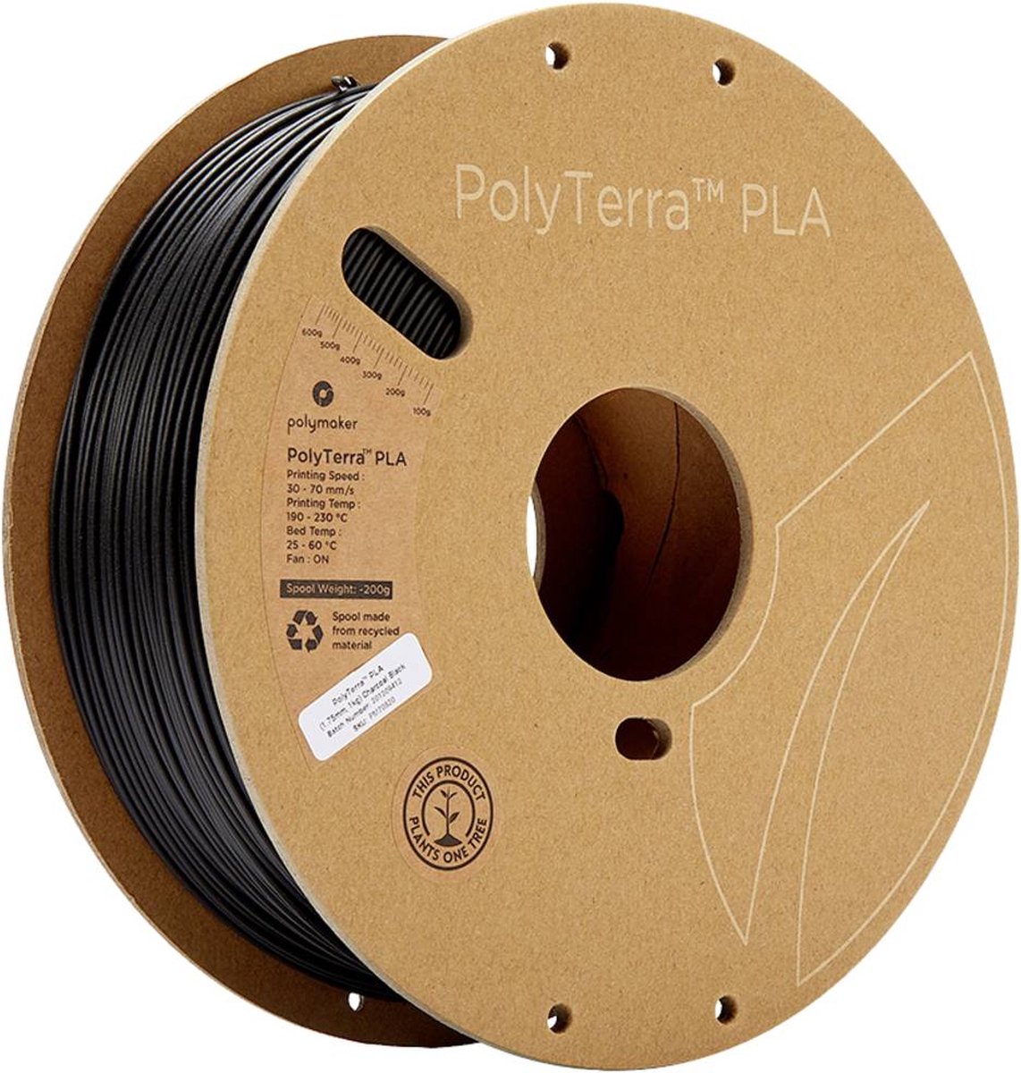 Polymaker PolyTerra PLA Zwart (Houtskool) — afbeelding 1