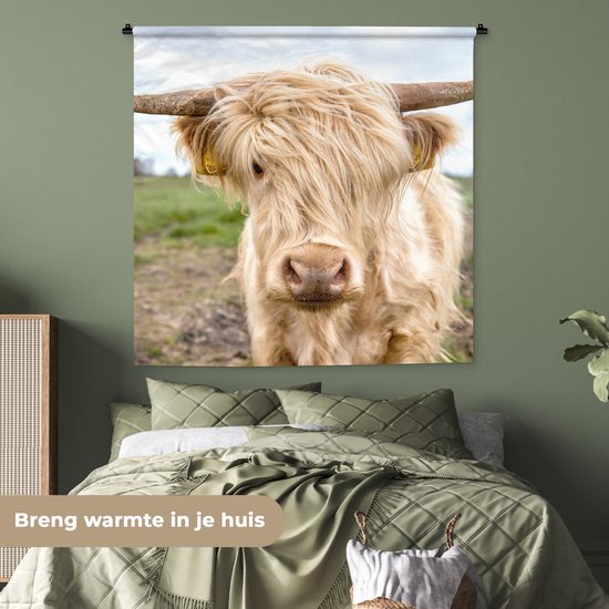 Tapisserie murale - Tissu mural - Highlander écossais - Lumière - Paysage - 120x120 cm - Tapisserie