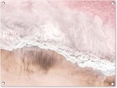 Tuinschilderij Zee - Strand - Roze - Natuur - 80x60 cm - Tuinposter - Tuindoek - Buitenposter