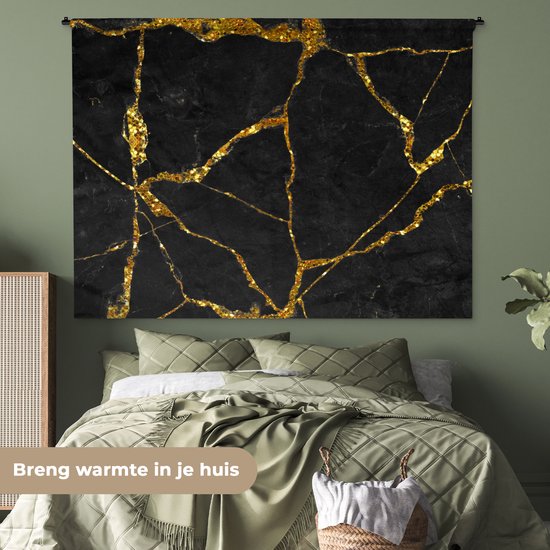 Tapisserie - Toile murale - Goud - Or - Noir - Aspect marbre - Glitter - 180x135 cm - Tapisserie