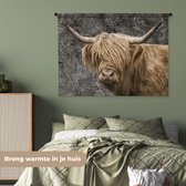 Wandkleed - Wanddoek - Schotse hooglander - Wereldkaart - Dieren - 120x90 cm - Wandtapijt