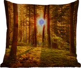 Coussin d'extérieur - Forêt - Soleil - Arbres - Nature - Coucher de soleil - 45x45 cm - Résistant aux intempéries