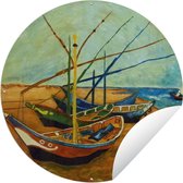 Tuincirkel Vissersboten op het strand - Vincent van Gogh - 60x60 cm - Ronde Tuinposter - Buiten