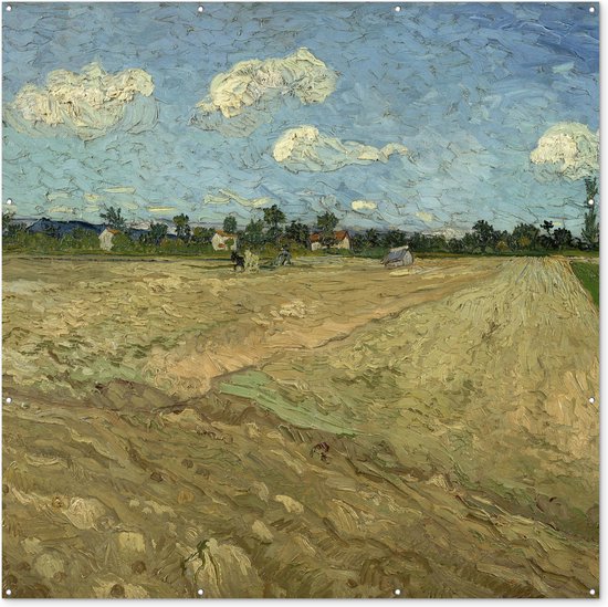 Tuin poster Geploegde akkers - Vincent van Gogh - 200x200 cm - Tuindoek - Buitenposter