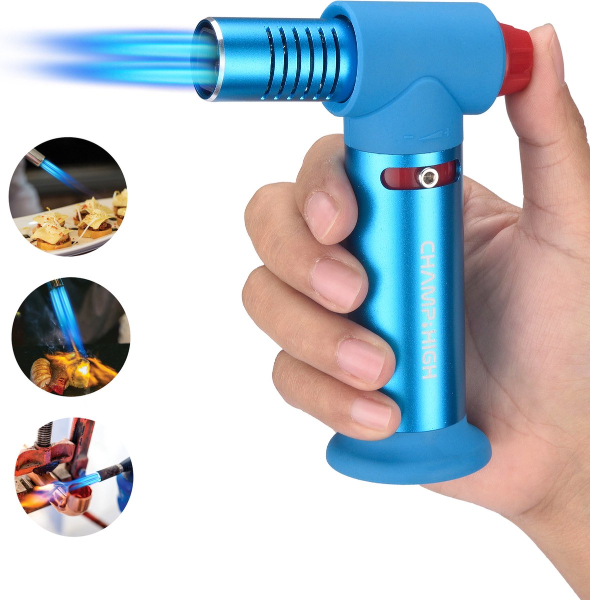 Goedkoopste Champ High Quattro - Vuurwerk Aansteker - Gasbrander - Gasaansteker - BBQ - Windproof - Blauw