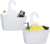 Set de paniers de douche avec Crochet, polypropylène, Wit - 2 pièces - 28 x 12 x 31 cm - Facile à accrocher sans Embouts - Idéal pour salle de bain et Cuisine