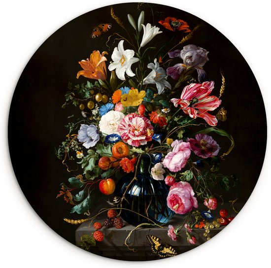 Foto: Wandcirkel bloemen boeket stilleven kunst muurcirkel binnen ronde schilderijen wanddecoratie rond rond schilderij 90x90 cm muurdecoratie cirkel kamer decoratie slaapkamer woonkamer