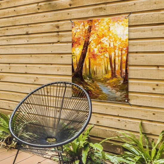 Tableau de jardin Tableau - Automne - Forêt - Peinture à l'huile - 60x80 cm - Affiche de jardin - Toile de jardin - Affiche d'extérieur